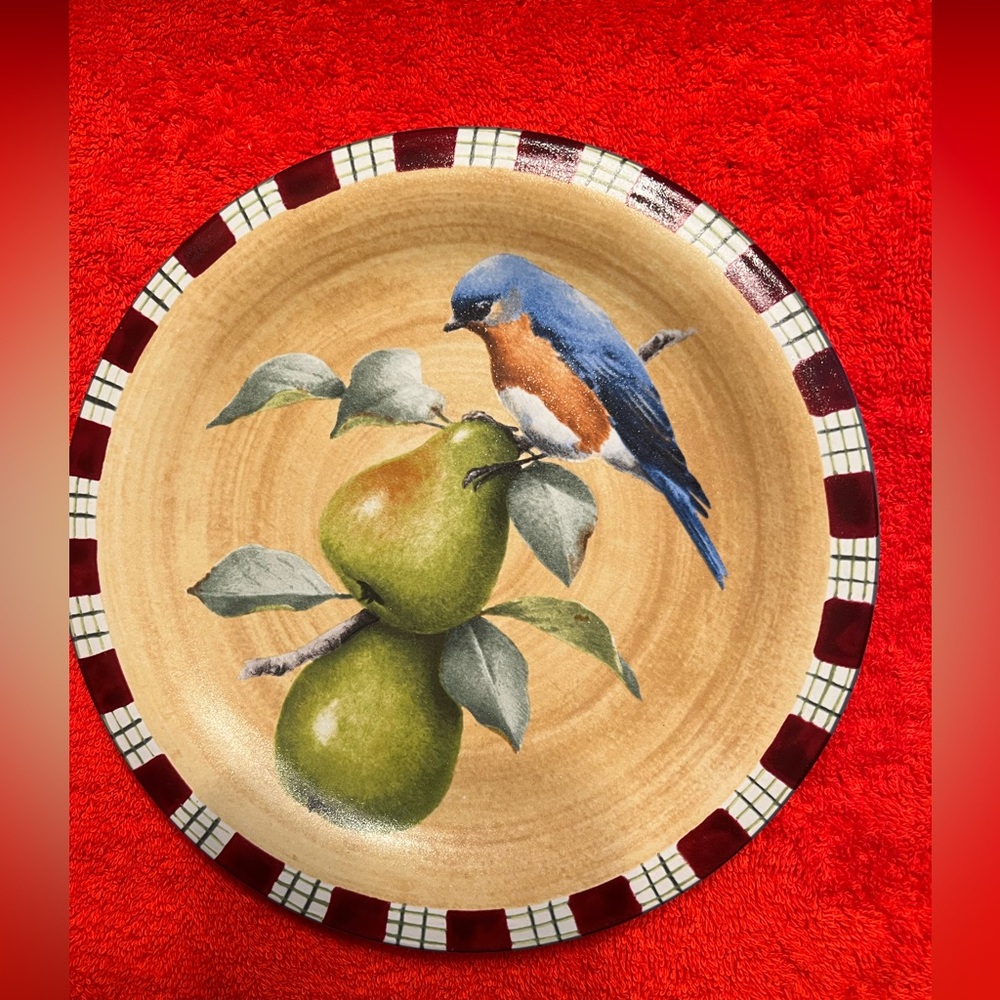 Lenox Tan Plate with Blue Bird and Green Pears Winter Greetings Blue Bird